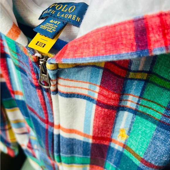 NWOT - Ralph Lauren Children’s Madras print Zip up jacket. Size 4T. - Picture 2 of 7